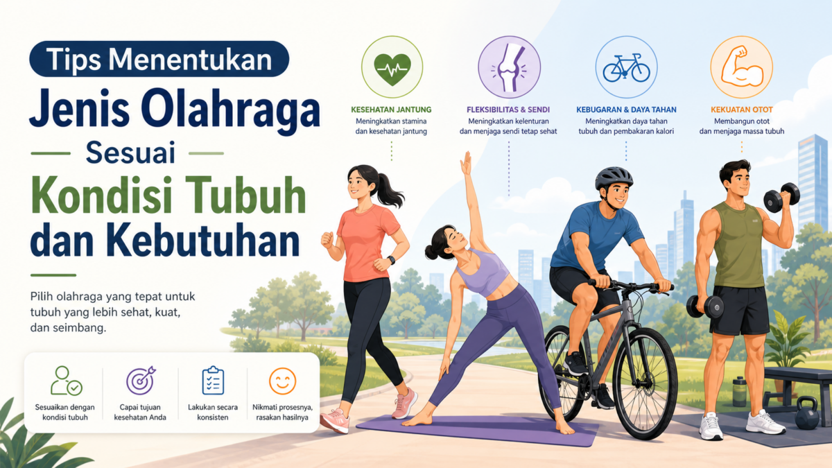 Tips menentukan olahraga sesuai kondisi tubuh dan kebutuhan agar latihan lebih aman, efektif, dan mendukung kebugaran sehari-hari.